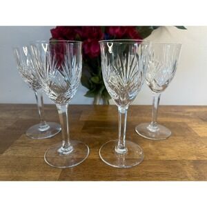 Cristallerie Lorraine French‎ Crystal Wine Glasses 4 Cut Crystal Stemware